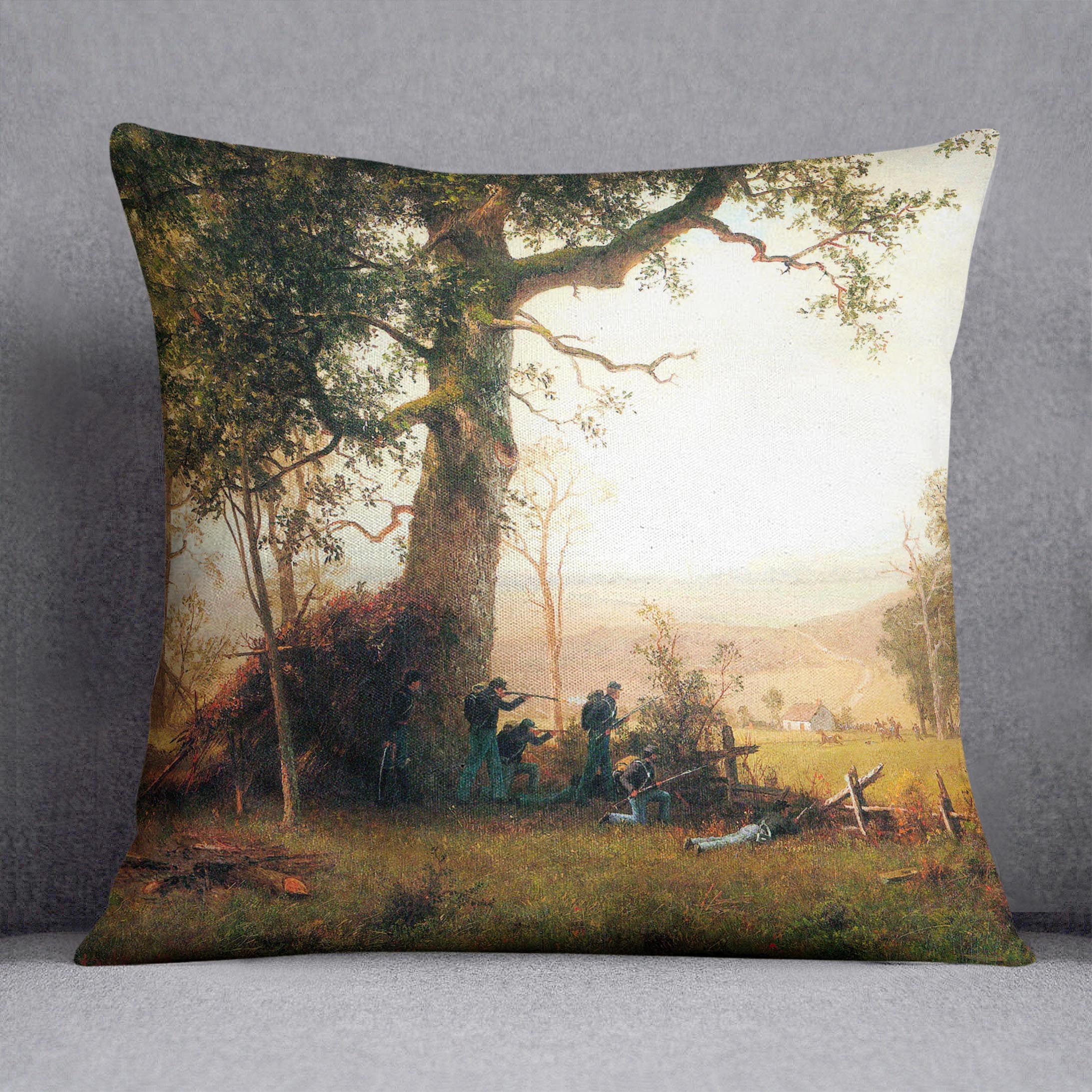 Small war postal service strike in Virginia by Bierstadt Cushion - Canvas Art Rocks - 1