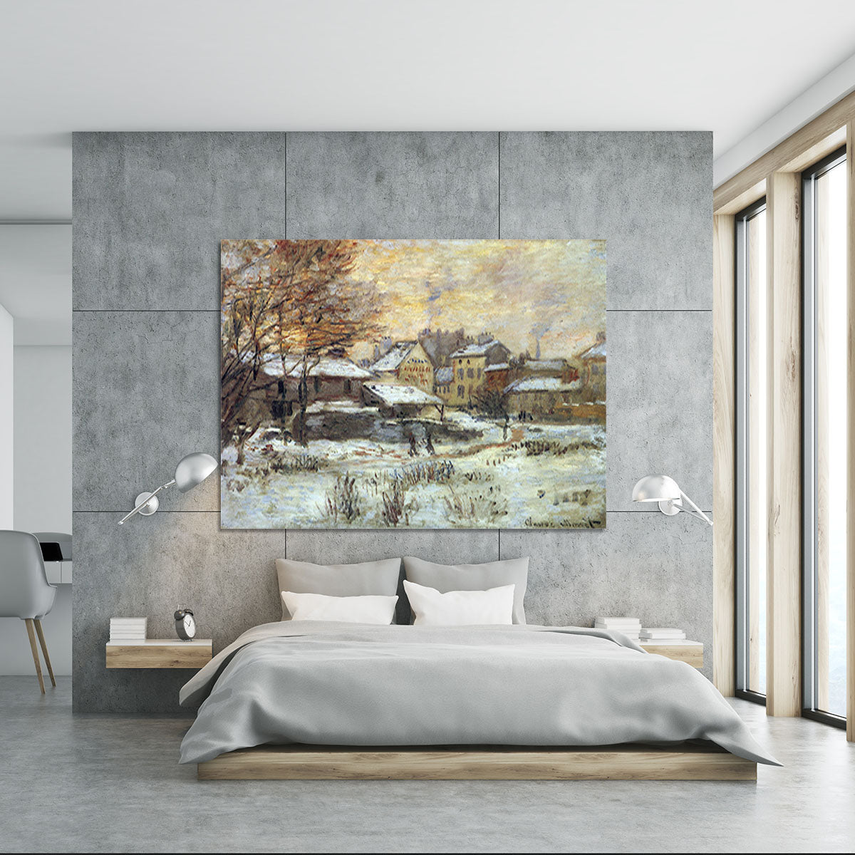 Snow at sunset Argenteuil in the snow by Monet Canvas Print or Poster - Canvas Art Rocks - 5