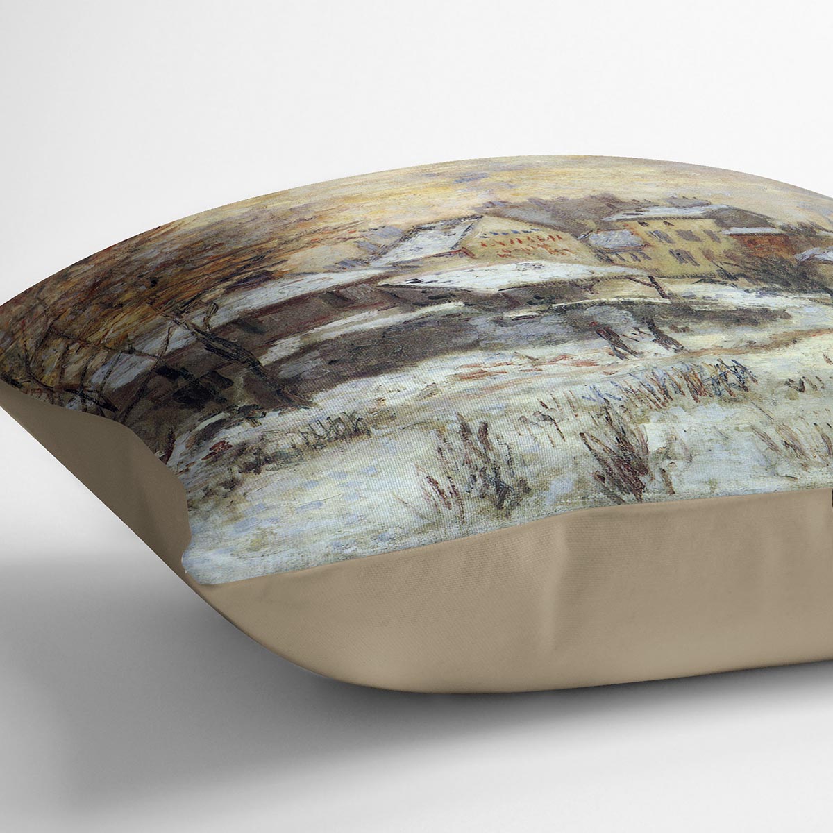 Snow at sunset Argenteuil in the snow by Monet Cushion