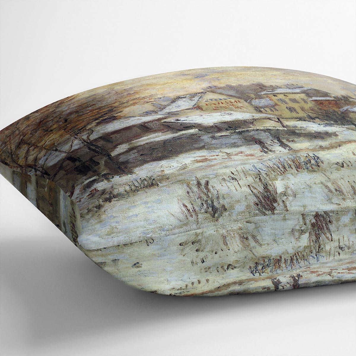 Snow at sunset Argenteuil in the snow by Monet Cushion