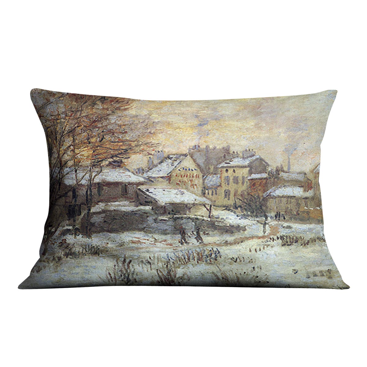 Snow at sunset Argenteuil in the snow by Monet Cushion
