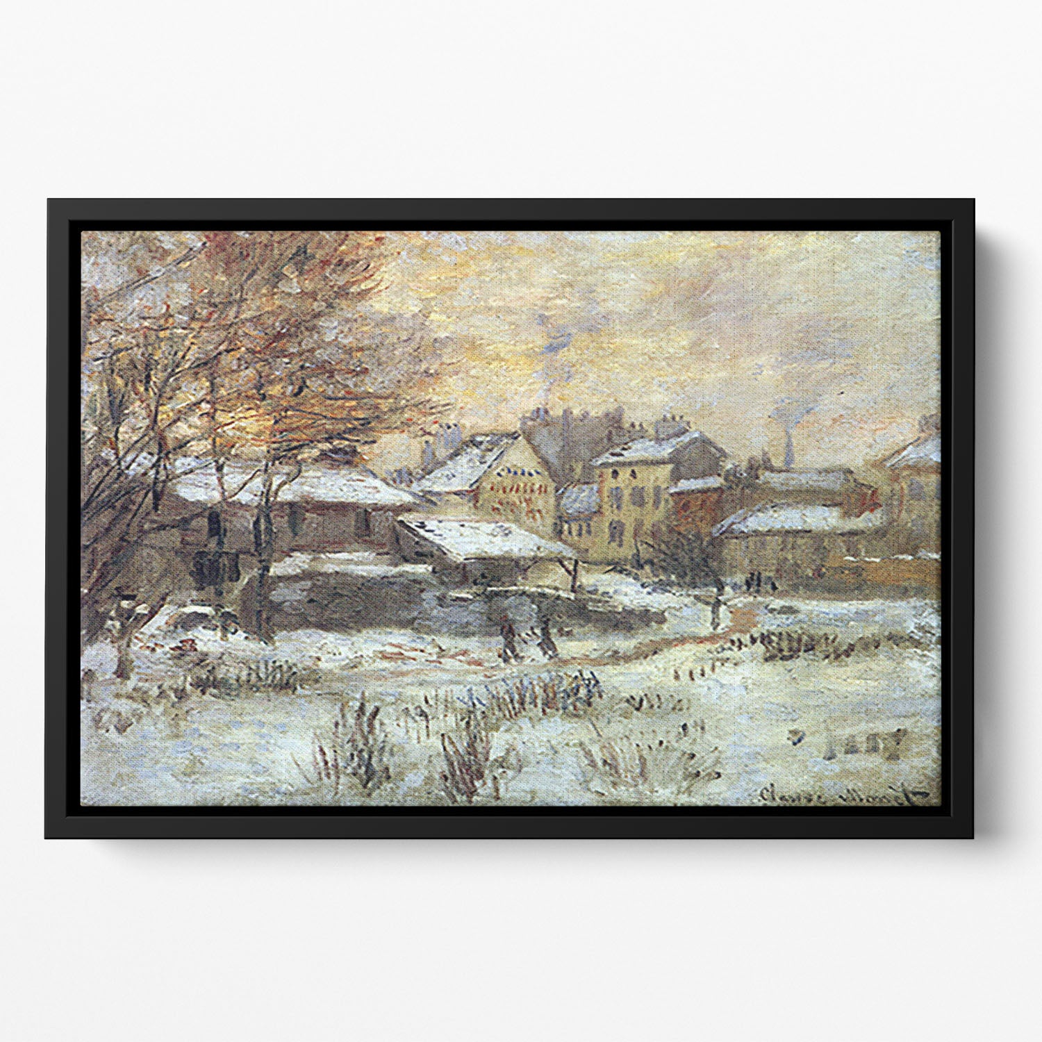 Snow at sunset Argenteuil in the snow by Monet Floating Framed Canvas