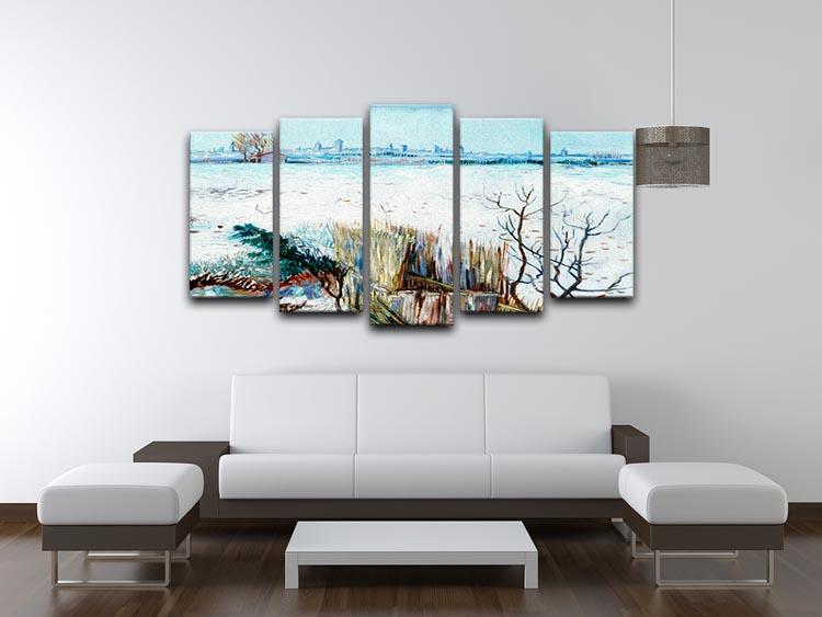 Snowy Landscape with Arles in the Background by Van Gogh 5 Split Panel Canvas - Canvas Art Rocks - 3