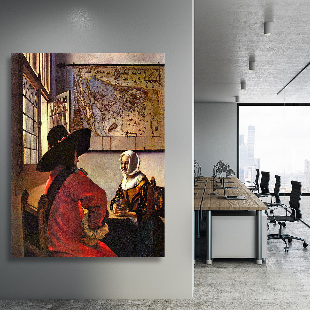 Soldier and girl smiling by Vermeer Canvas Print or Poster - Canvas Art Rocks - 3