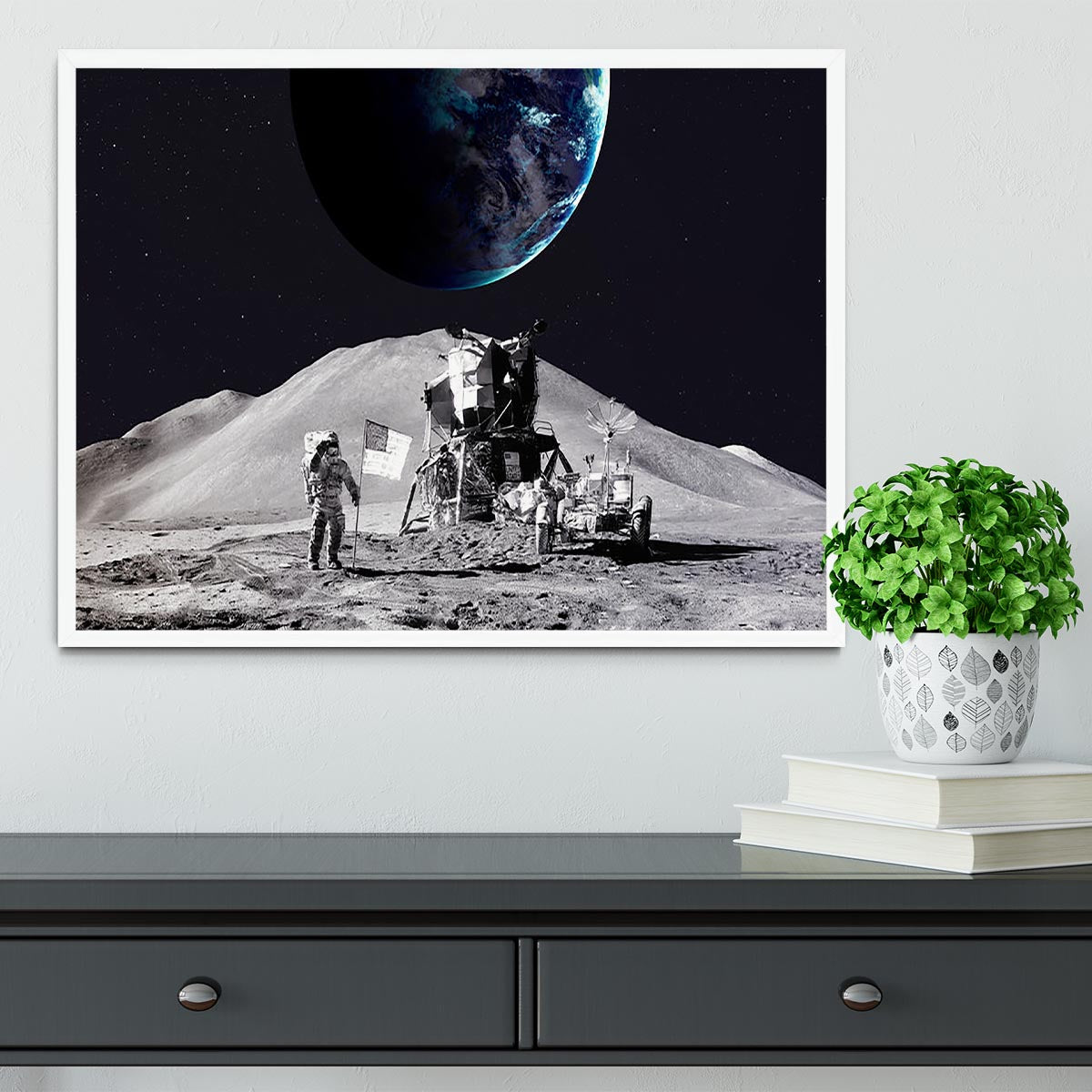 Space Man On The Moon Framed Print - Canvas Art Rocks -6