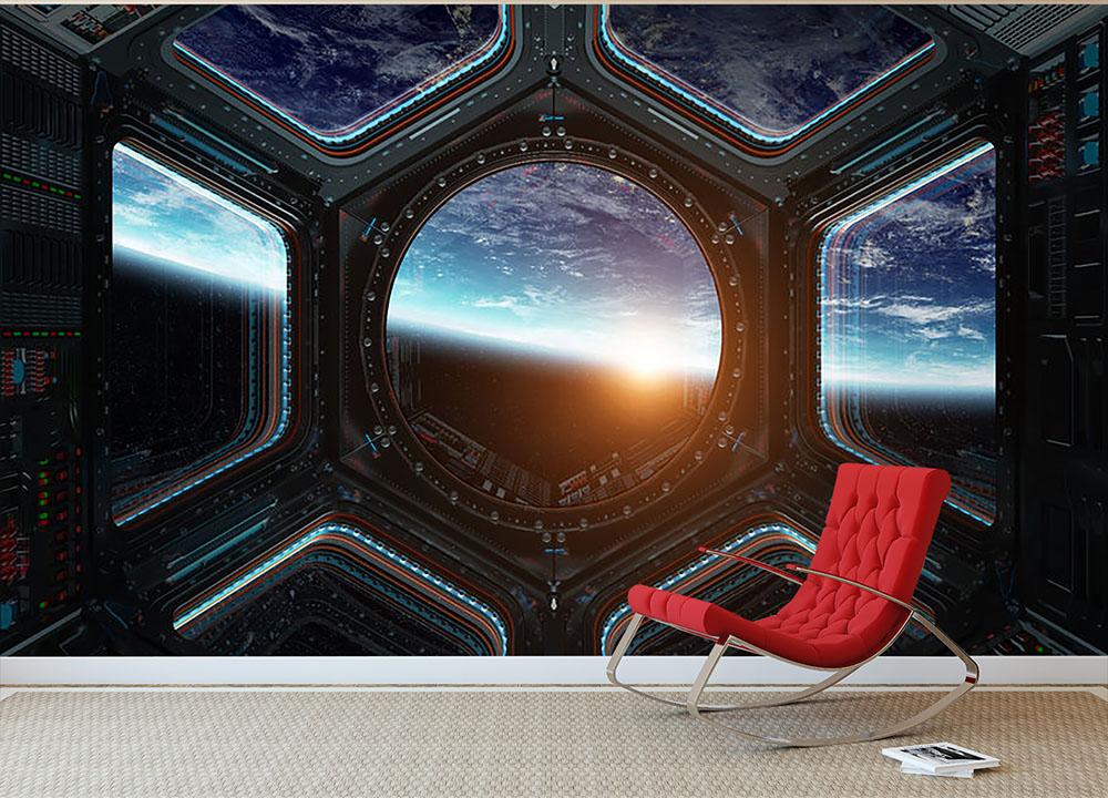 Space Ship Window Wall Mural Wallpaper - Canvas Art Rocks - 2
