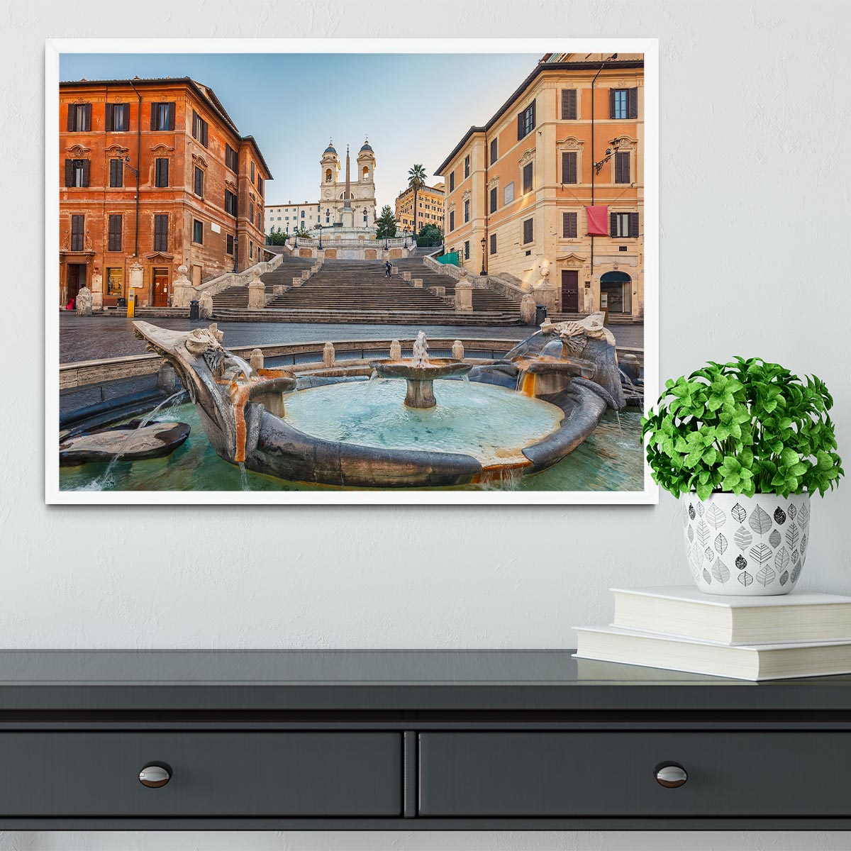 Spanish Steps at morning Framed Print - Canvas Art Rocks -6