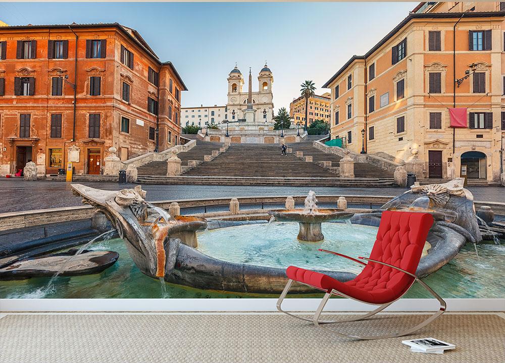 Spanish Steps at morning Wall Mural Wallpaper - Canvas Art Rocks - 2