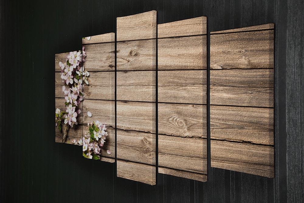 Spring flowering branch on wooden background 5 Split Panel Canvas - Canvas Art Rocks - 2