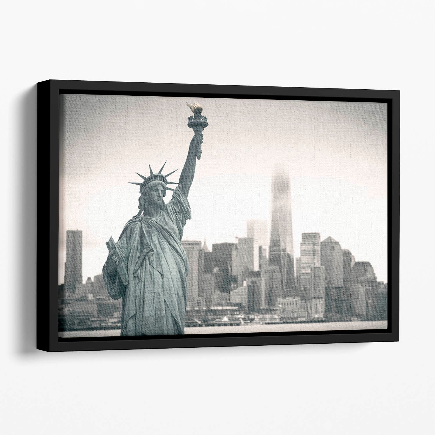Statue of Liberty with cityscape Floating Framed Canvas