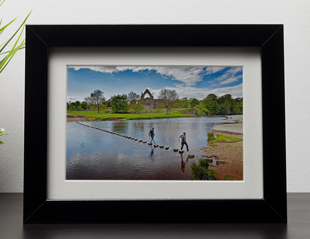 Stepping stones at Bolton Abbey Framed Print - Canvas Art Rocks - 1