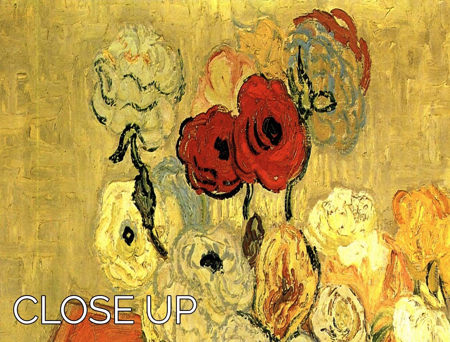 Still Life Japanese Vase with Roses and Anemones by Van Gogh 3 Split Panel Canvas Print - Canvas Art Rocks - 3