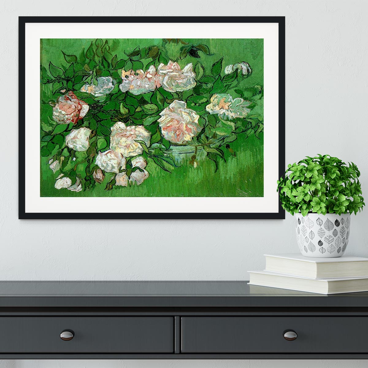 Still Life Pink Roses by Van Gogh Framed Print - Canvas Art Rocks - 1