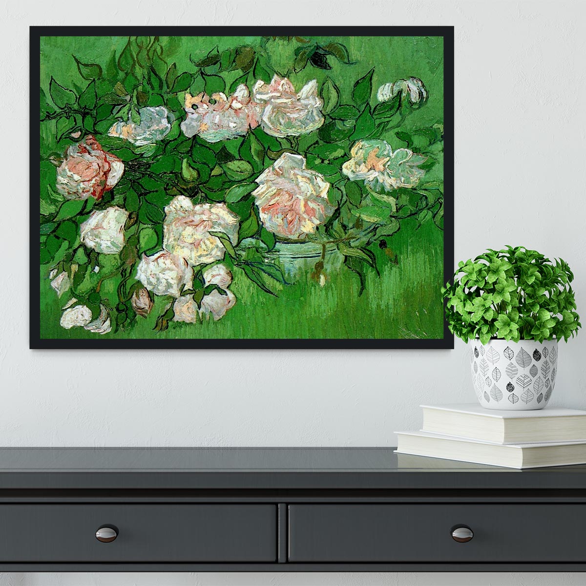 Still Life Pink Roses by Van Gogh Framed Print - Canvas Art Rocks - 2