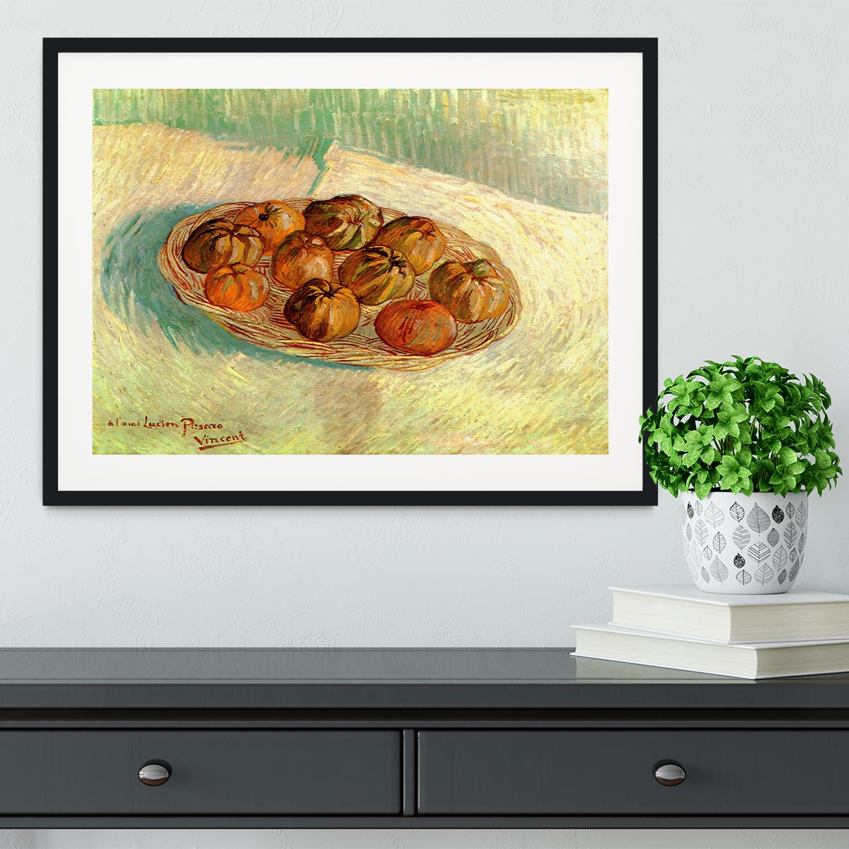 Still Life with Basket of Apples to Lucien Pissarro by Van Gogh Framed Print - Canvas Art Rocks - 1