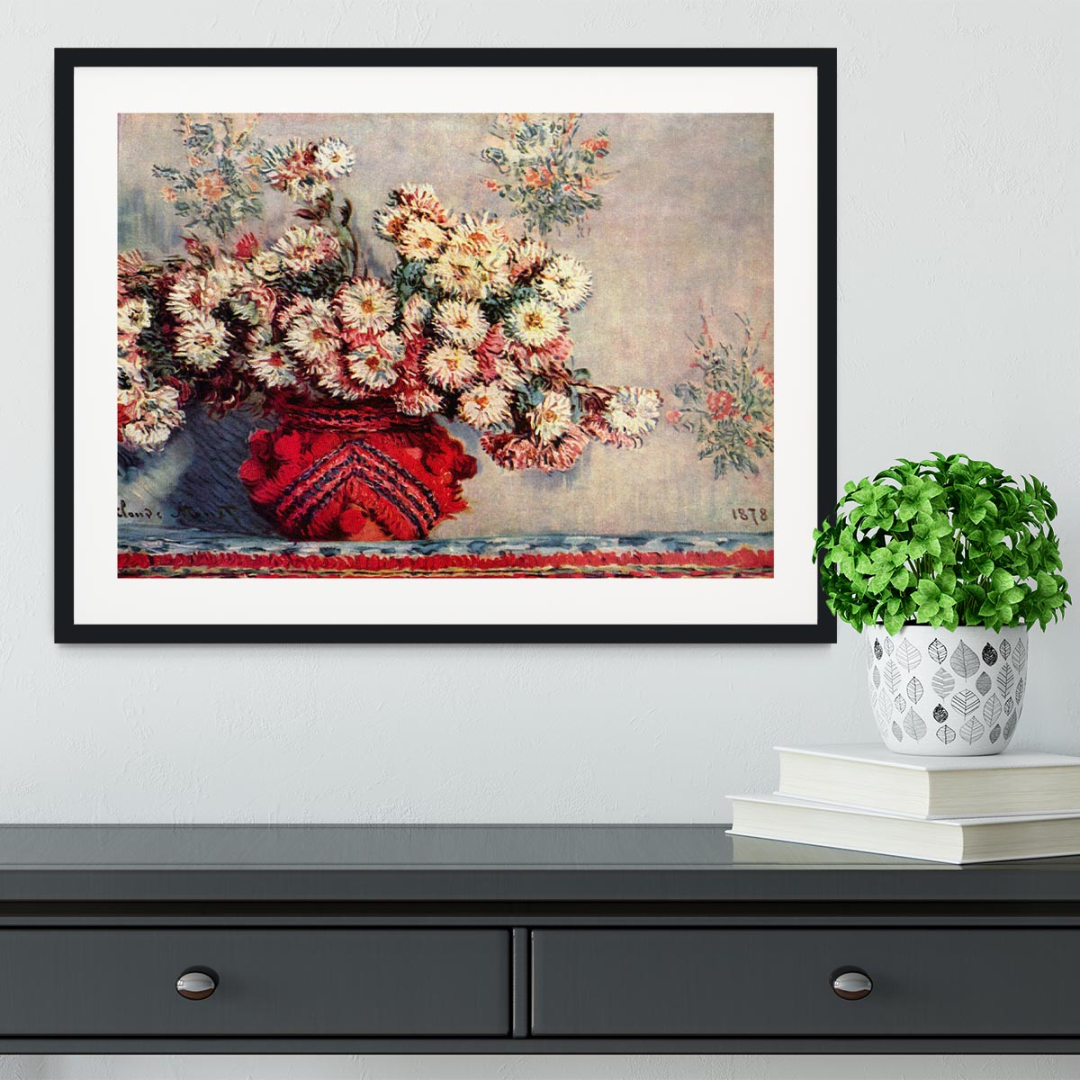 Still Life with Chrysanthemums by Monet Framed Print - Canvas Art Rocks - 1