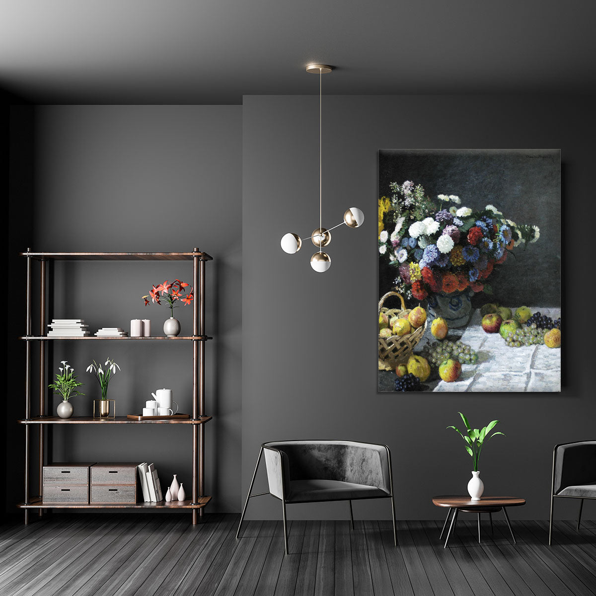 Still Life with Flowers and Fruits by Monet Canvas Print or Poster - Canvas Art Rocks - 5