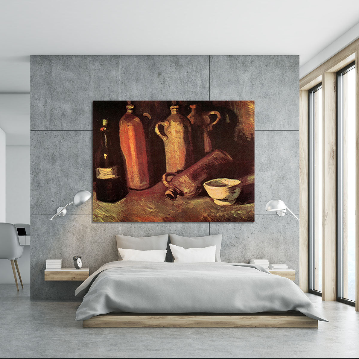 Still Life with Four Stone Bottles Flask and White Cup by Van Gogh Canvas Print or Poster - Canvas Art Rocks - 5