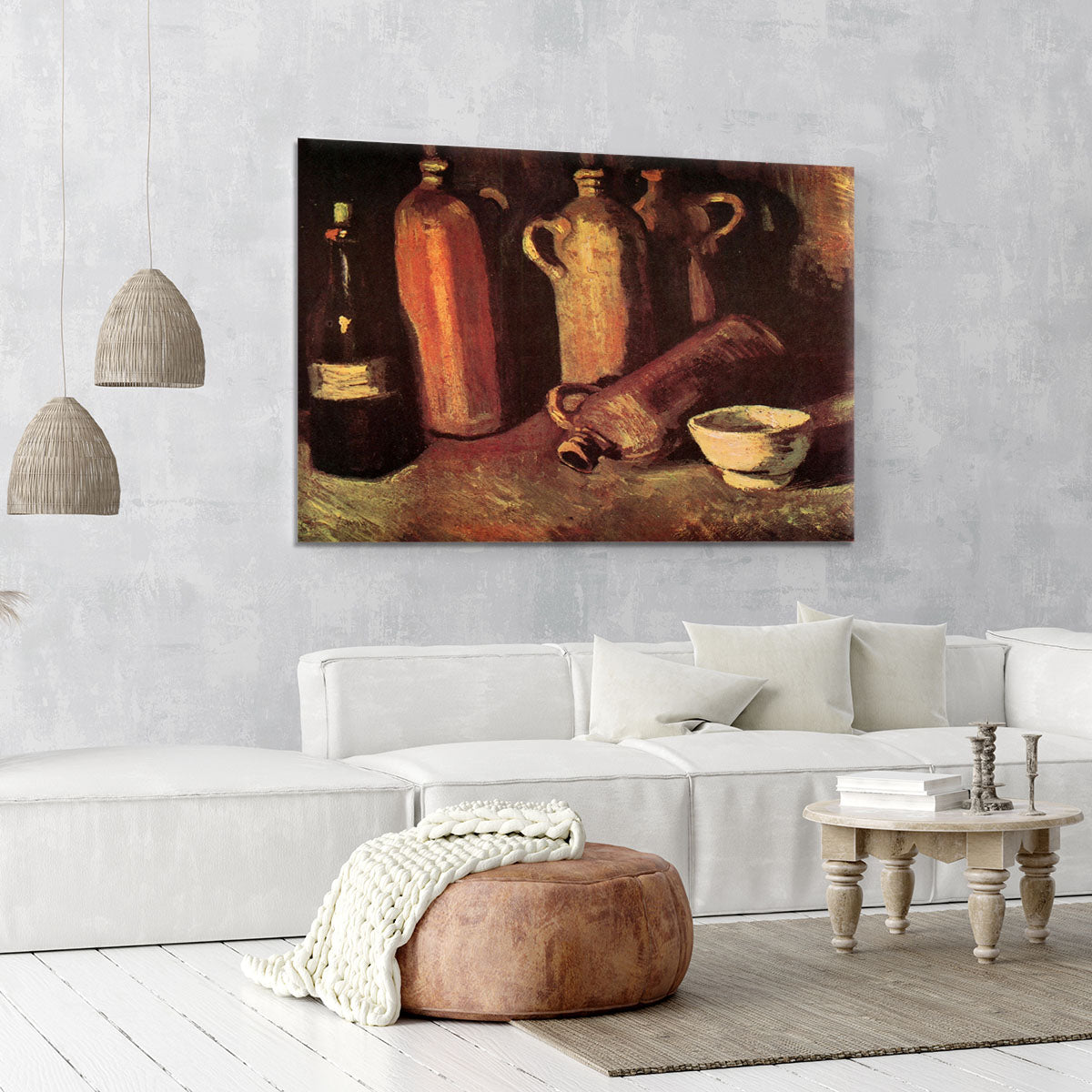Still Life with Four Stone Bottles Flask and White Cup by Van Gogh Canvas Print or Poster - Canvas Art Rocks - 6