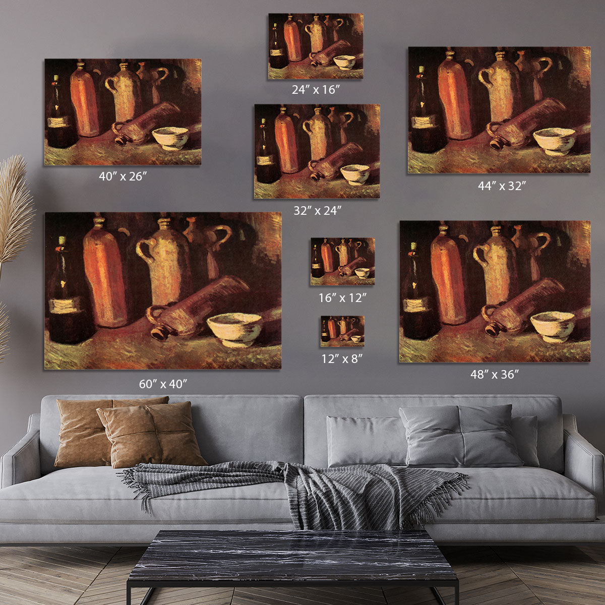 Still Life with Four Stone Bottles Flask and White Cup by Van Gogh Canvas Print or Poster - Canvas Art Rocks - 7