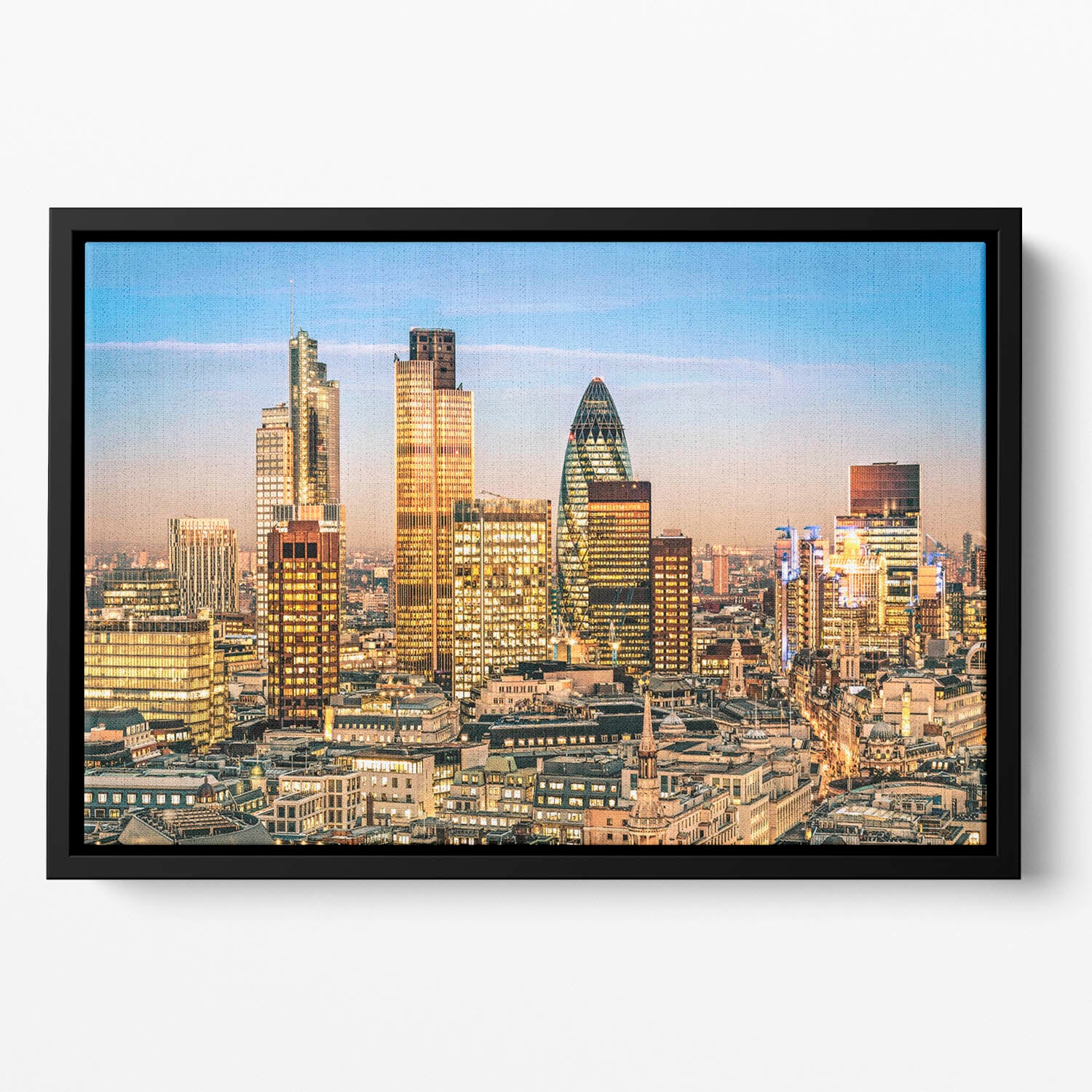 Stock Exchange Tower and Lloyds of London Floating Framed Canvas