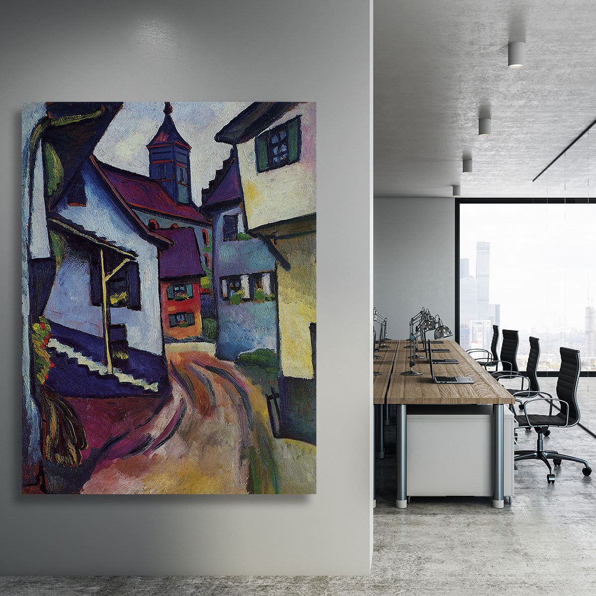 Street with a church in Kandern by Macke Canvas Print or Poster - Canvas Art Rocks - 3