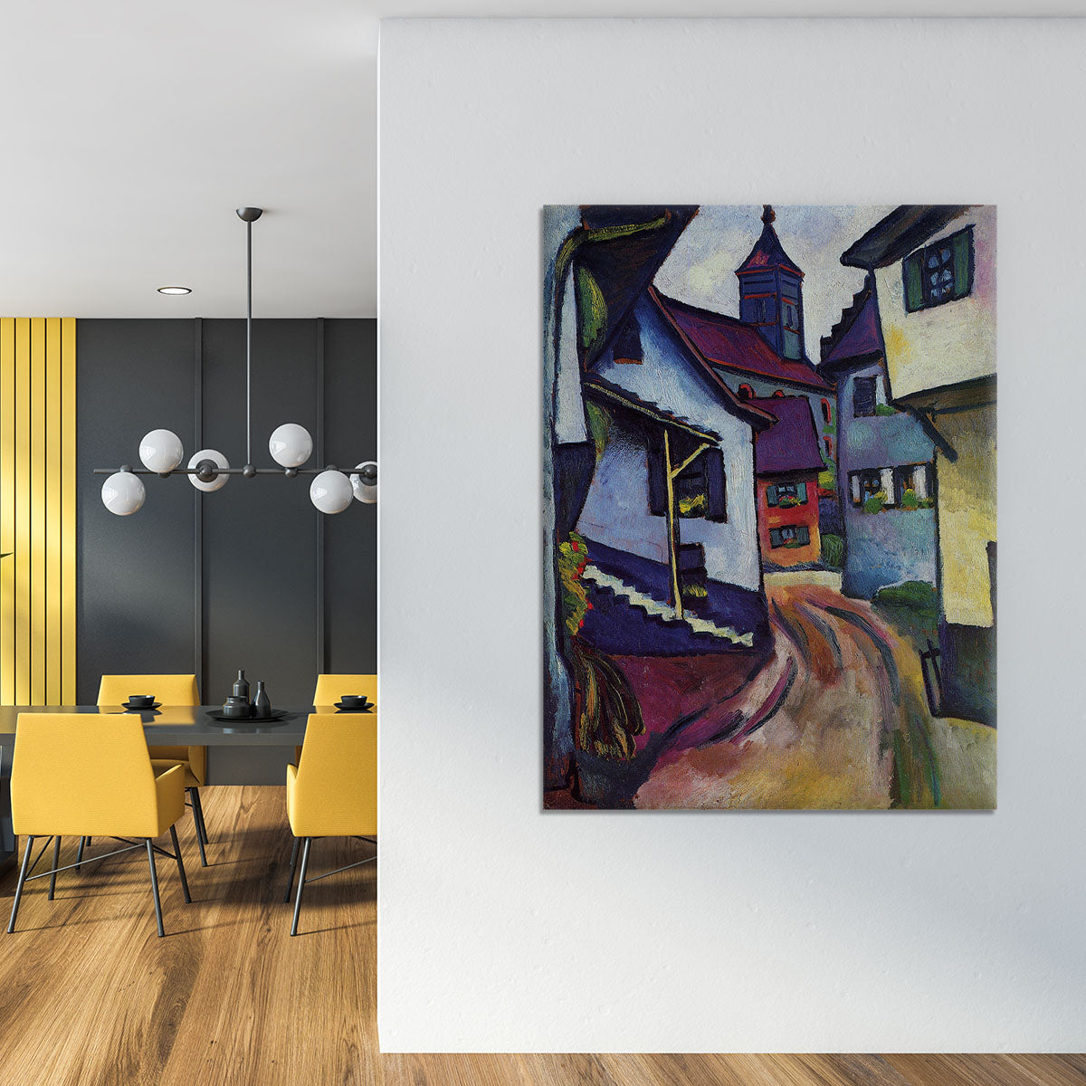 Street with a church in Kandern by Macke Canvas Print or Poster - Canvas Art Rocks - 4