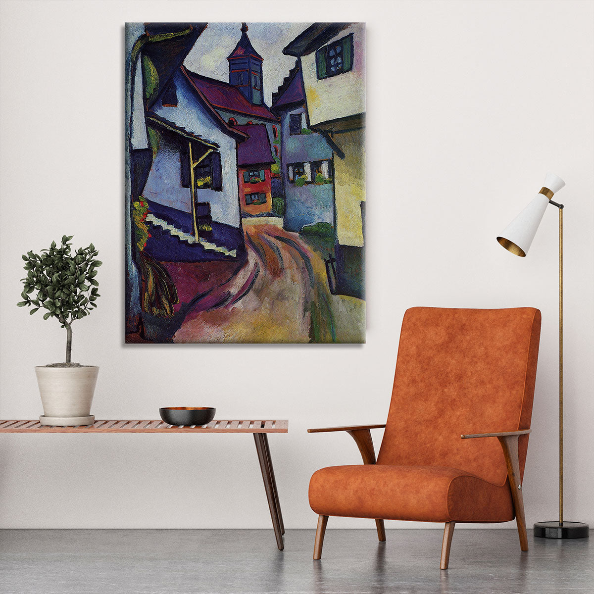 Street with a church in Kandern by Macke Canvas Print or Poster - Canvas Art Rocks - 6