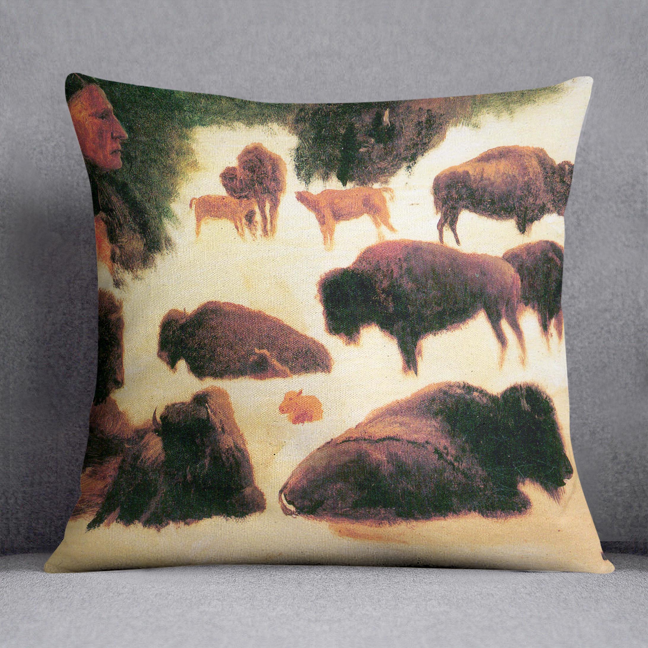 Study of Buffaloes by Bierstadt Cushion - Canvas Art Rocks - 1