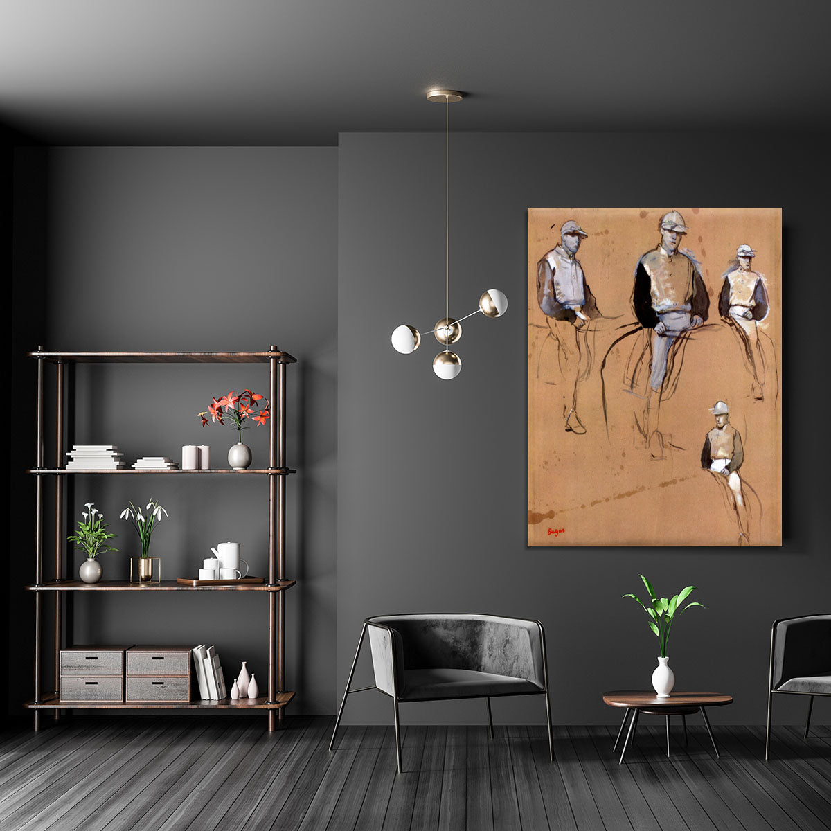 Study with four jockeys by Degas Canvas Print or Poster - Canvas Art Rocks - 5