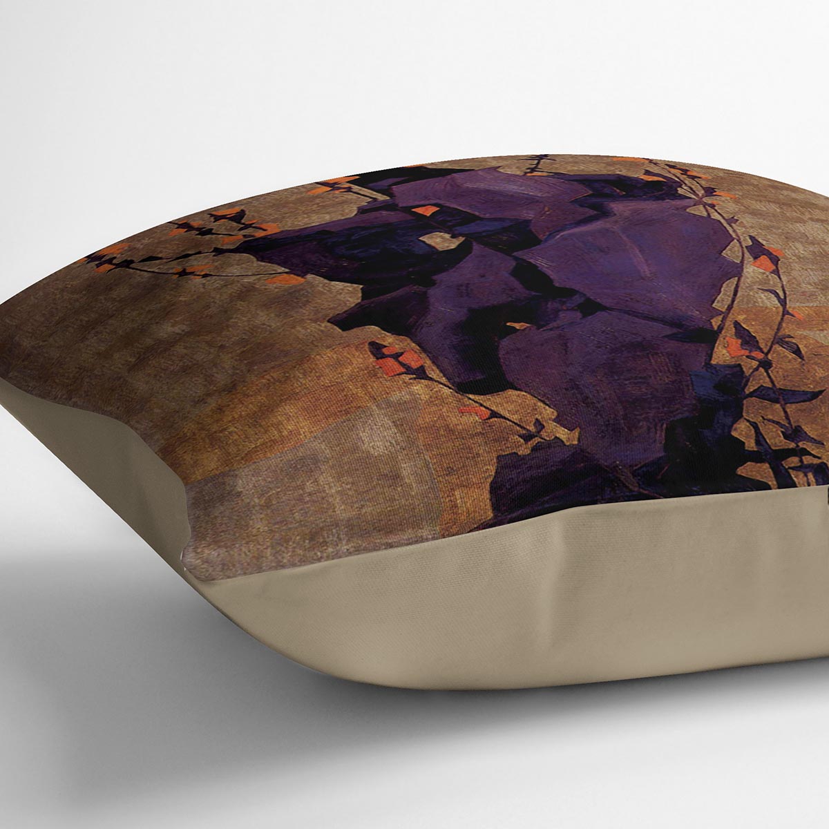 Stylized floral before decorative background style of life by Egon Schiele Cushion