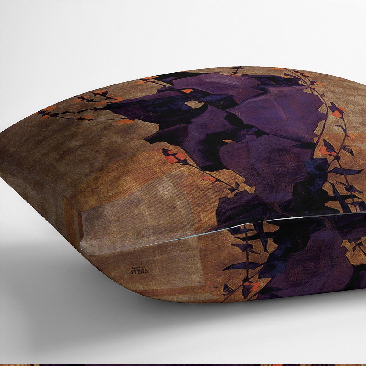 Stylized floral before decorative background style of life by Egon Schiele Cushion