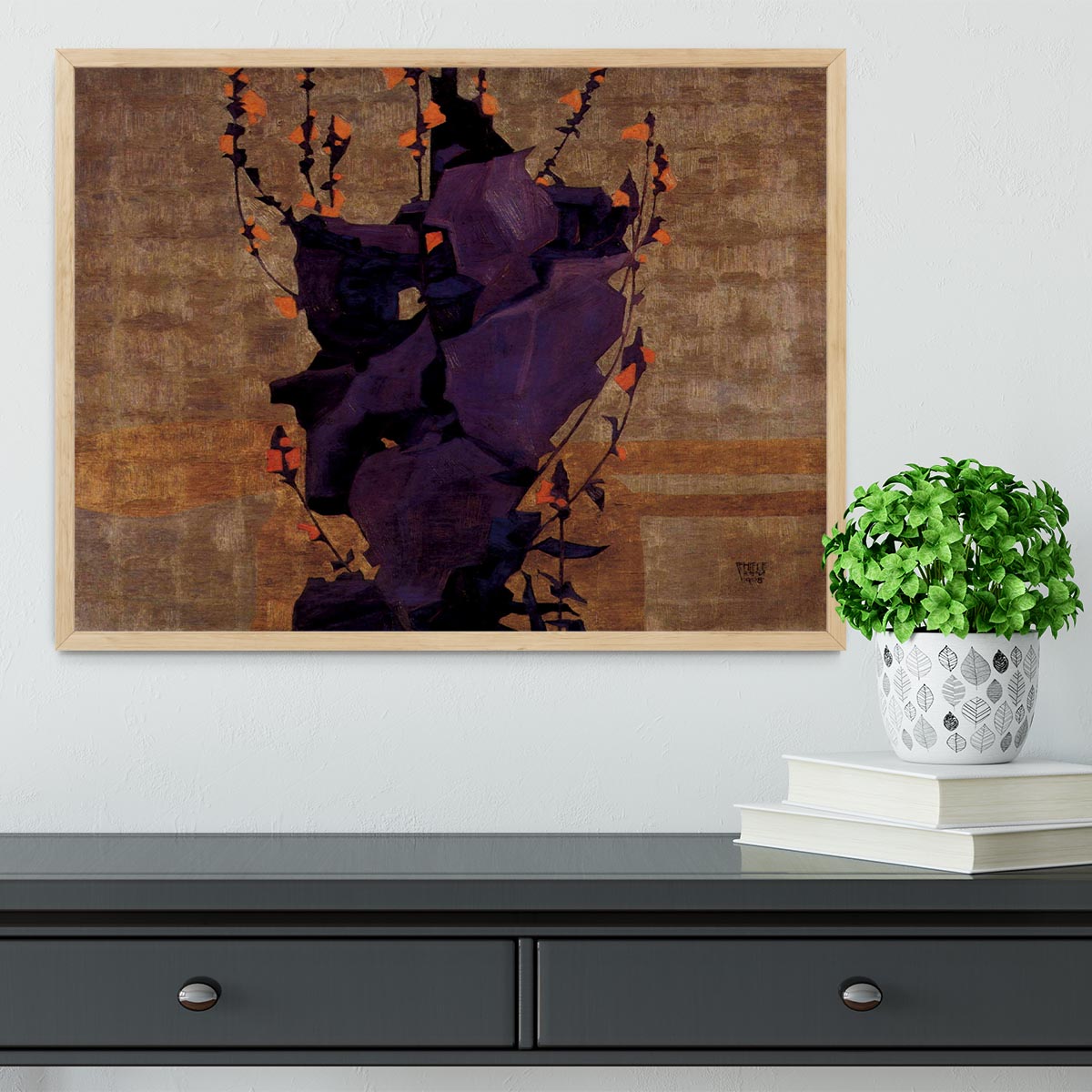 Stylized floral before decorative background style of life by Egon Schiele Framed Print - Canvas Art Rocks - 4