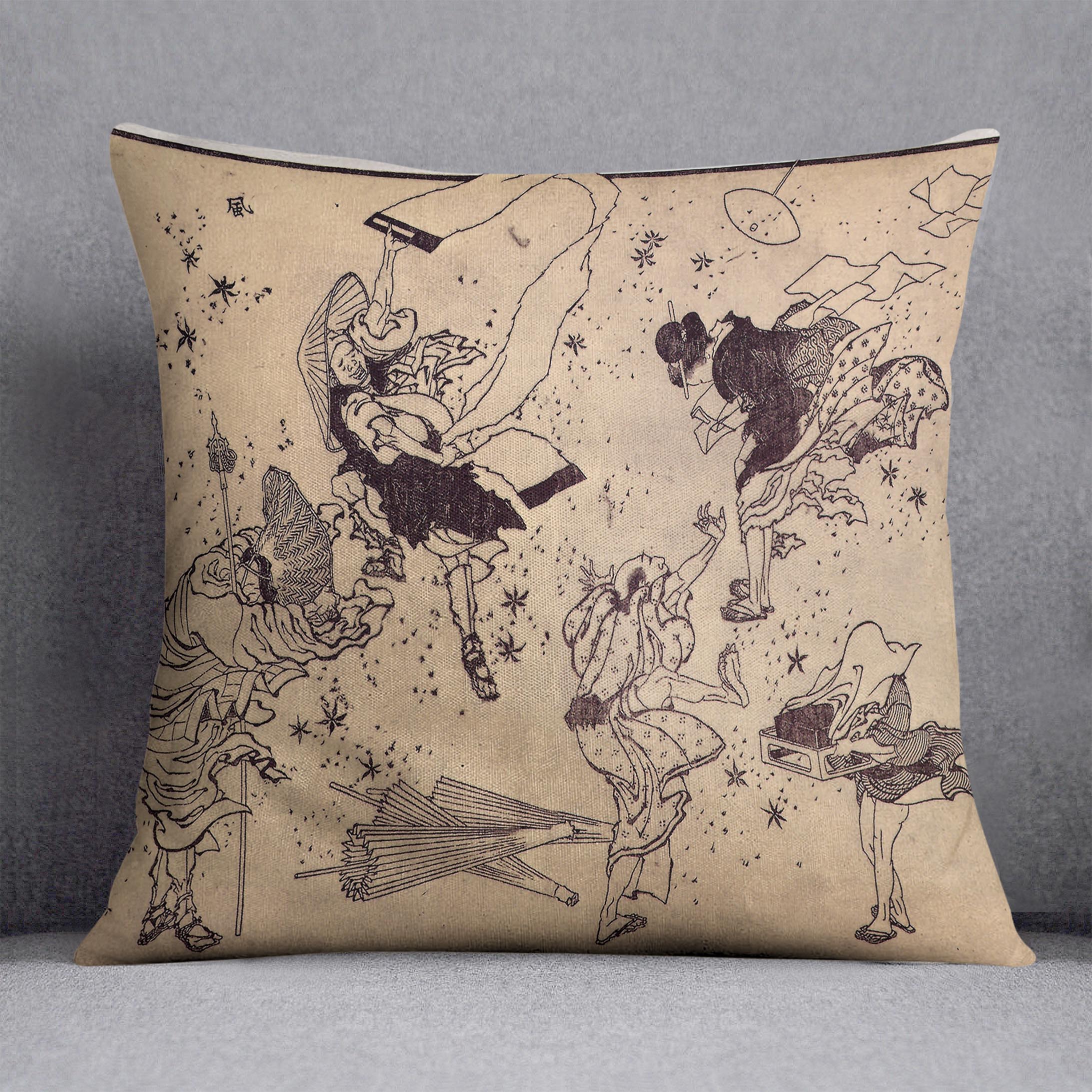 Sudden Wind by Hokusai Cushion