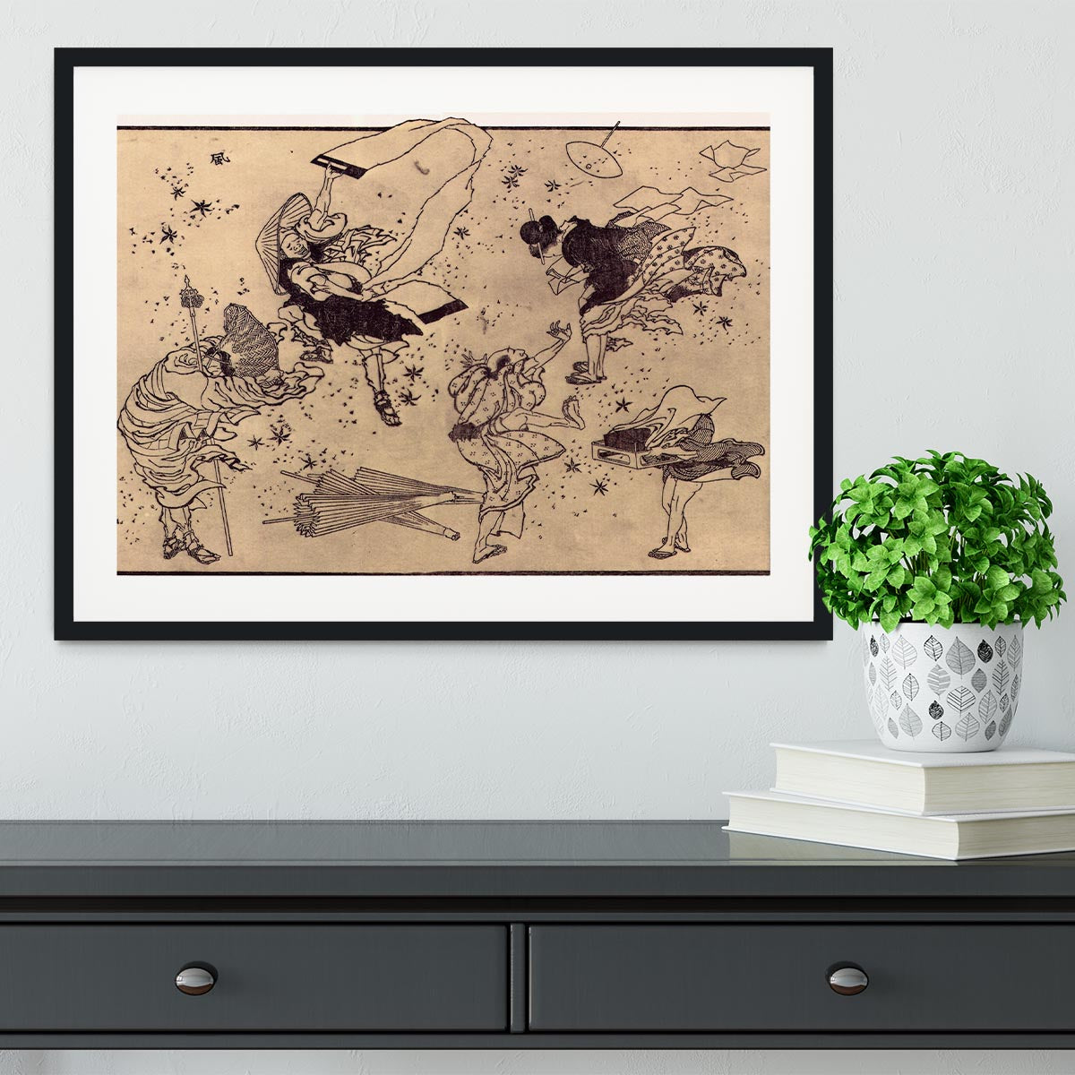 Sudden Wind by Hokusai Framed Print - Canvas Art Rocks - 1