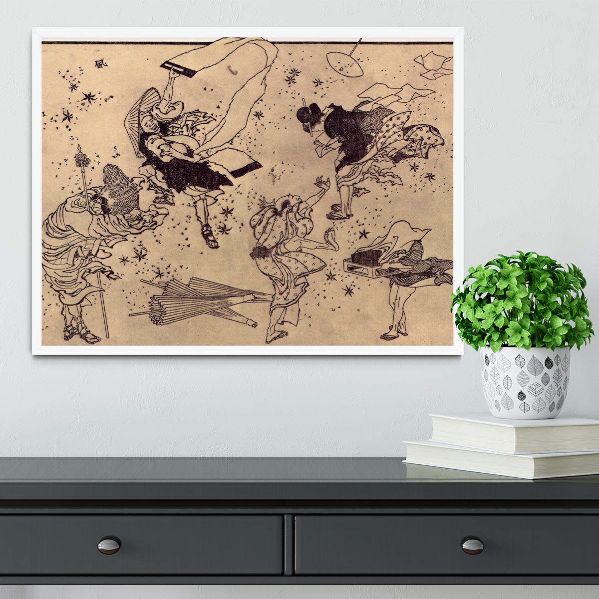 Sudden Wind by Hokusai Framed Print - Canvas Art Rocks -6