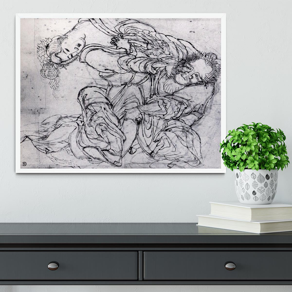 Suikoden scene by Hokusai Framed Print - Canvas Art Rocks -6