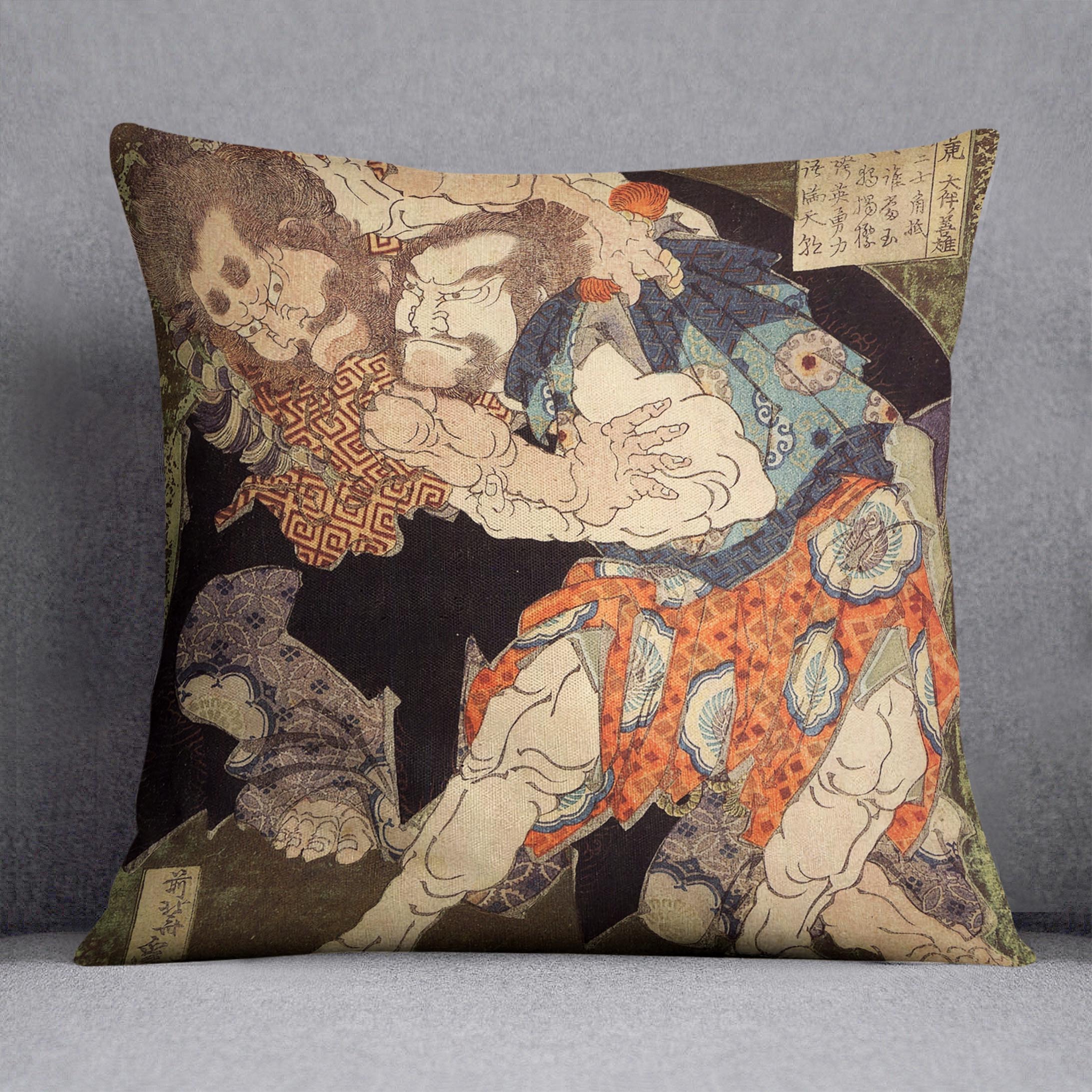 Sumo wrestlers by Hokusai Cushion