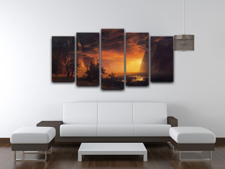 Sunrise in Yosemite Valley by Bierstadt 5 Split Panel Canvas - Canvas Art Rocks - 3