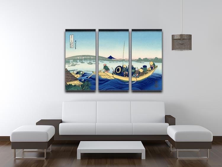 Sunset across the Ryogoku bridge by Hokusai 3 Split Panel Canvas Print - Canvas Art Rocks - 3
