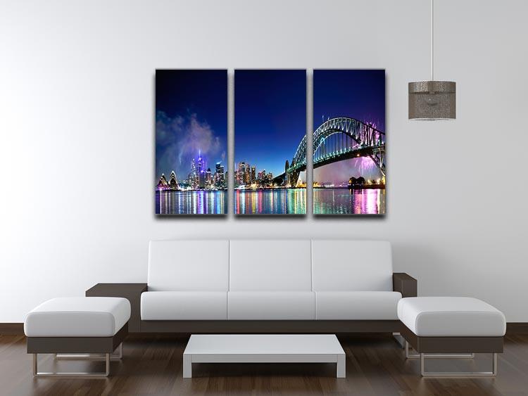 Sydney Harbour NYE Fireworks 3 Split Panel Canvas Print - Canvas Art Rocks - 3
