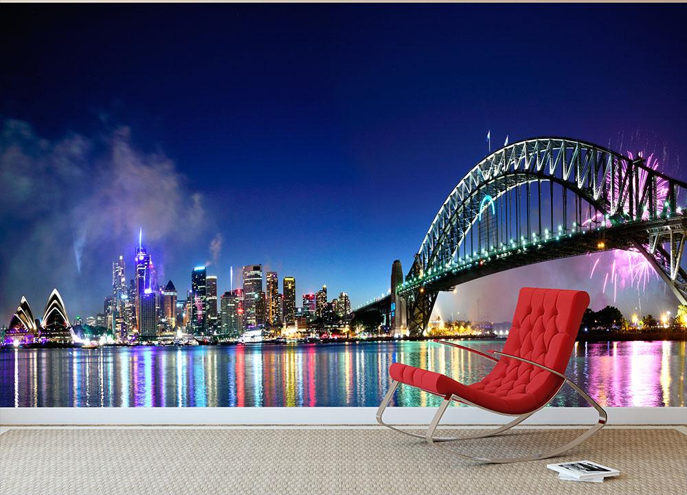 Sydney Harbour NYE Fireworks Wall Mural Wallpaper - Canvas Art Rocks - 2