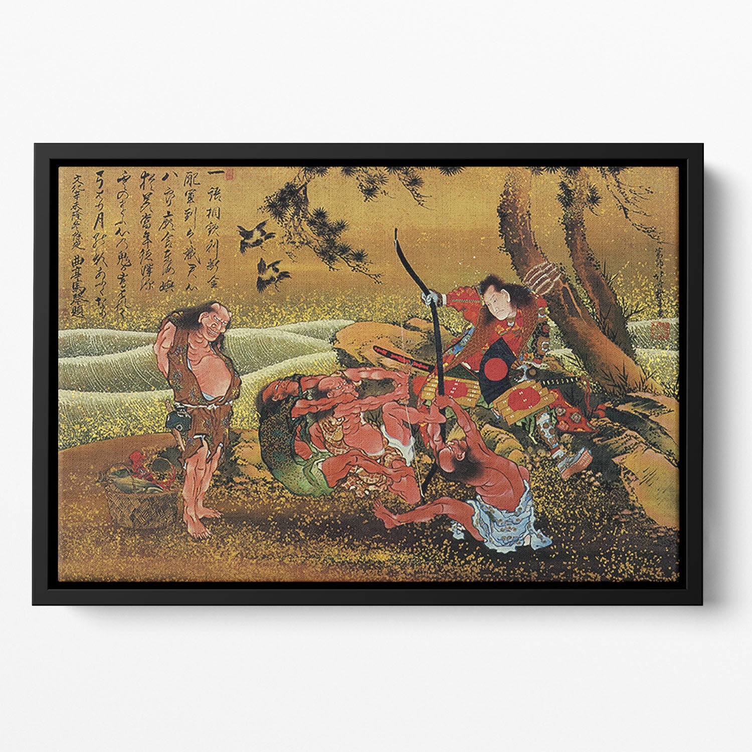 Tametomo and the demons by Hokusai Floating Framed Canvas