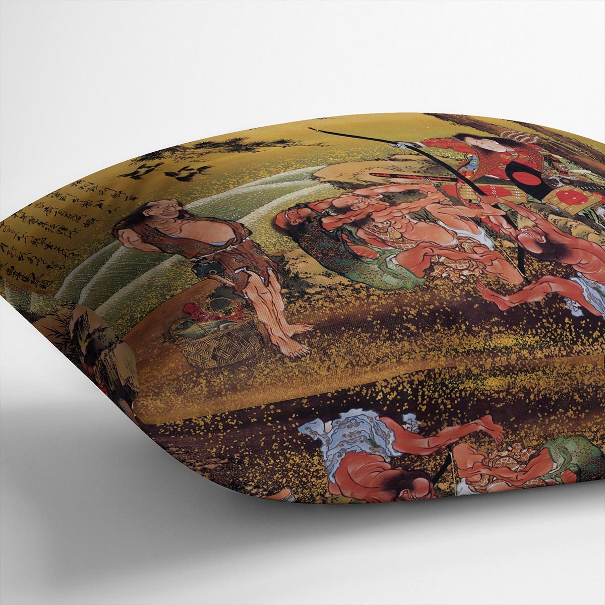 Tametomo on Demon island by Hokusai Cushion