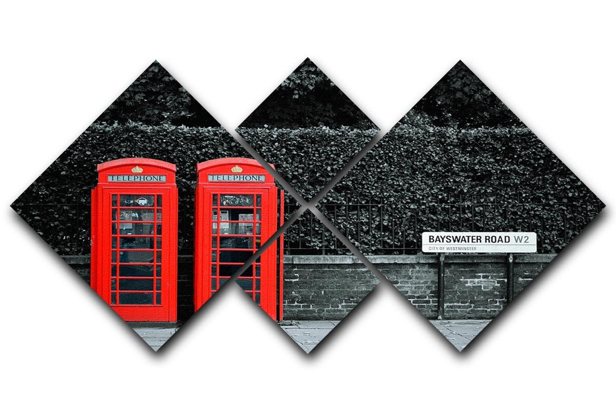 Telephone box in London street 4 Square Multi Panel Canvas - Canvas Art Rocks - 1
