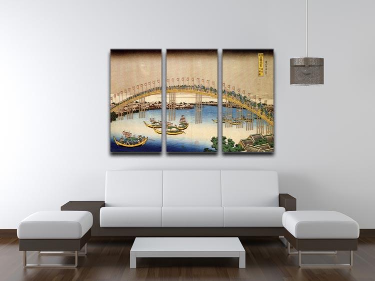 Tenma bridge by Hokusai 3 Split Panel Canvas Print - Canvas Art Rocks - 3