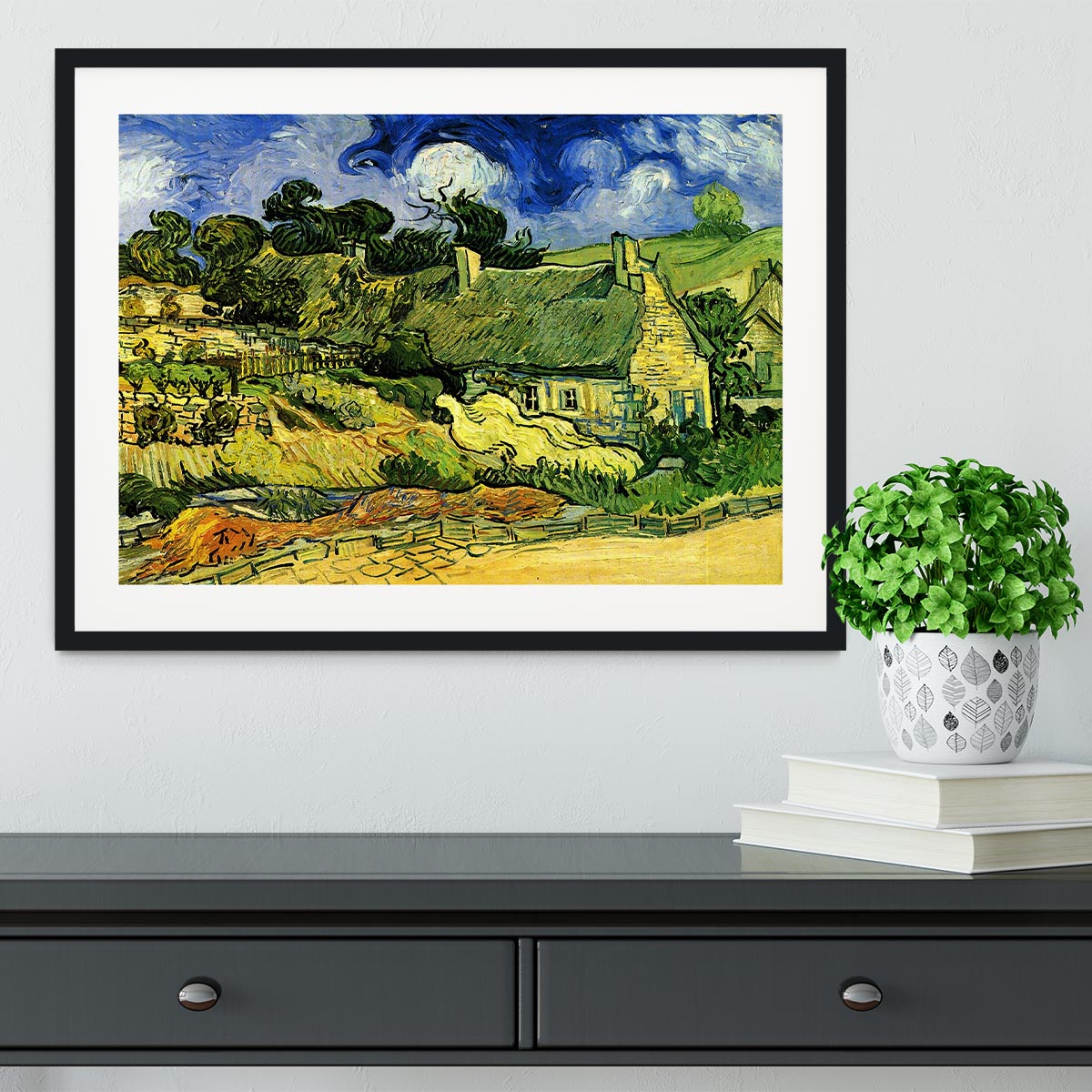 Thatched Cottages at Cordeville by Van Gogh Framed Print - Canvas Art Rocks - 1