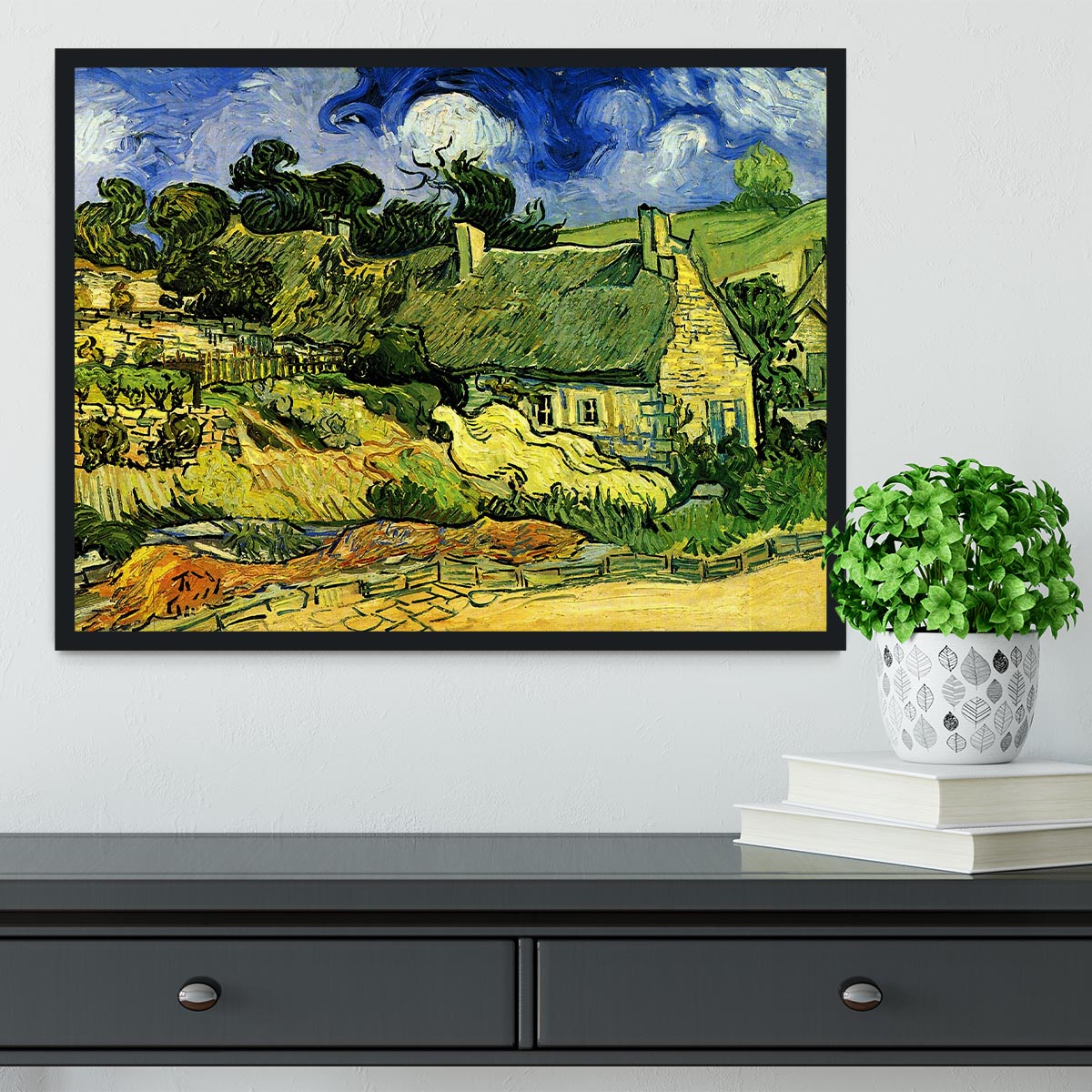Thatched Cottages at Cordeville by Van Gogh Framed Print - Canvas Art Rocks - 2