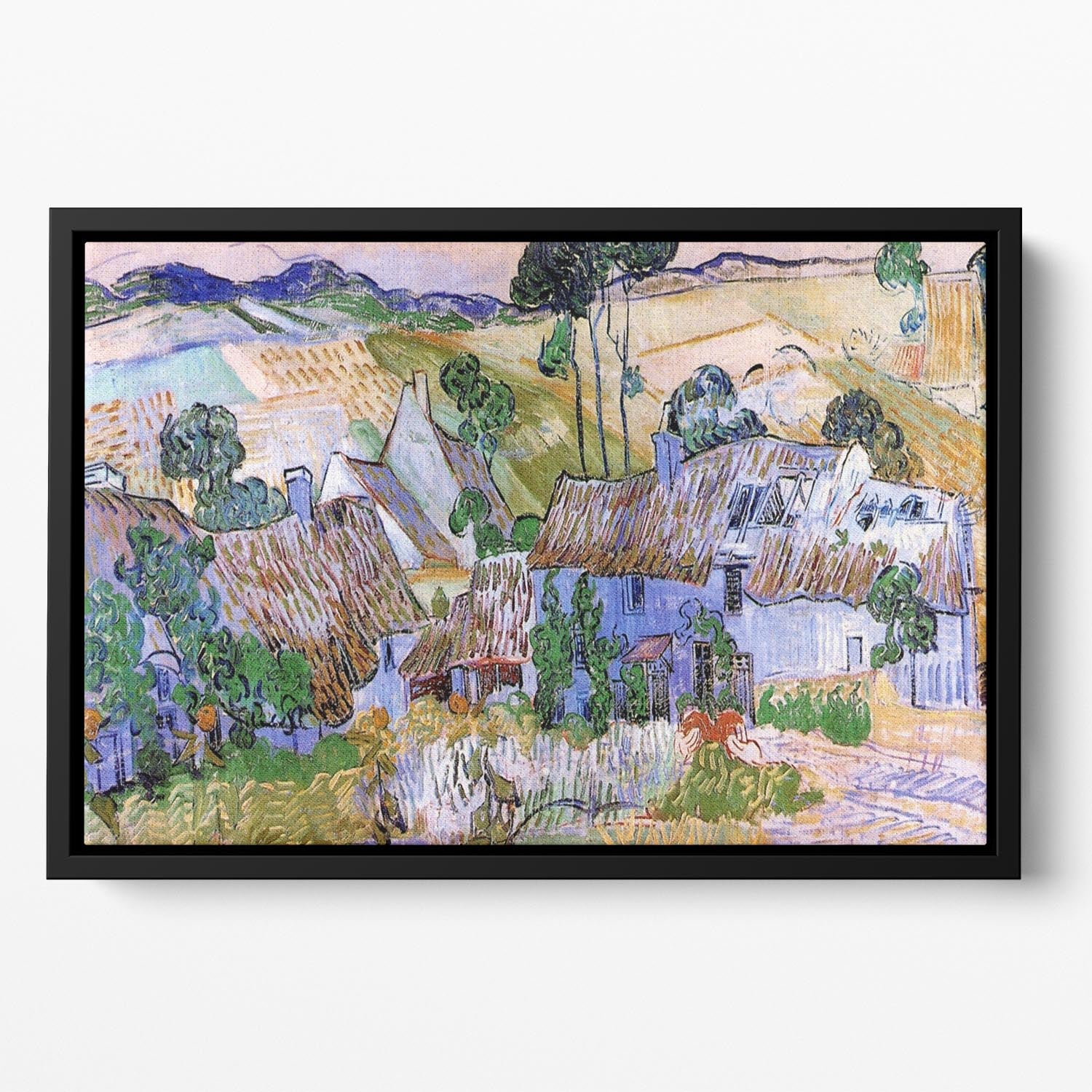 Thatched Cottages by a Hill by Van Gogh Floating Framed Canvas