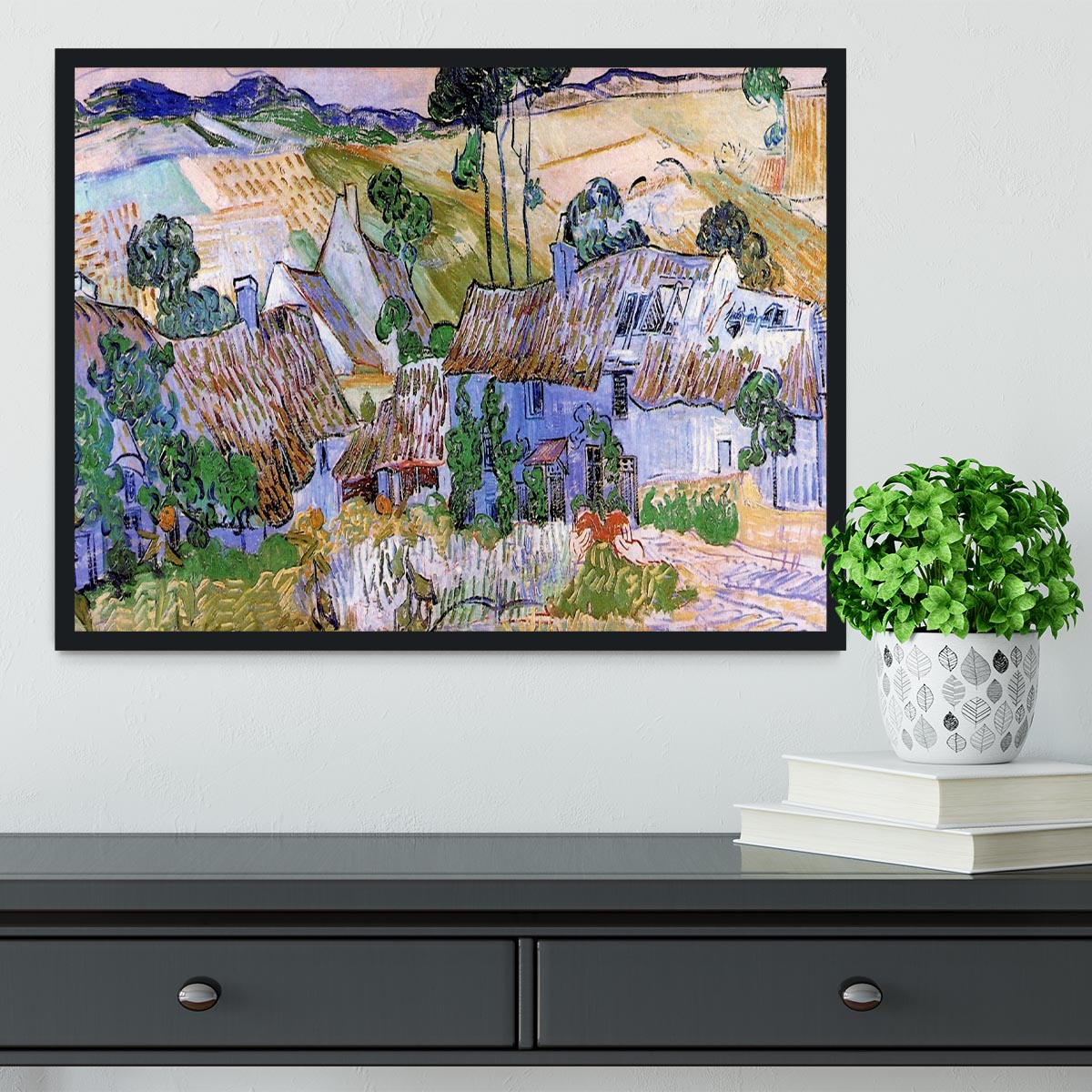 Thatched Cottages by a Hill by Van Gogh Framed Print - Canvas Art Rocks - 2